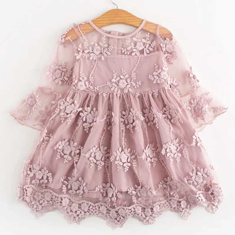 DFXD Новинка летнее платье принцессы для девочек полностью кружевное однотонное