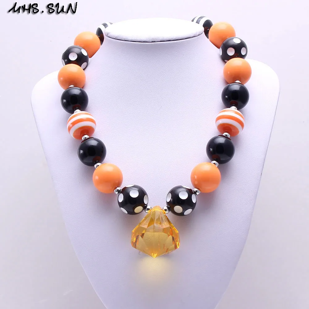 MHS.SUN 2PCS Halloween Style Kid Chunky Necklace Black+Orange Toddler Baby Girl Bubblegum Bead Jewelry Children | Украшения и