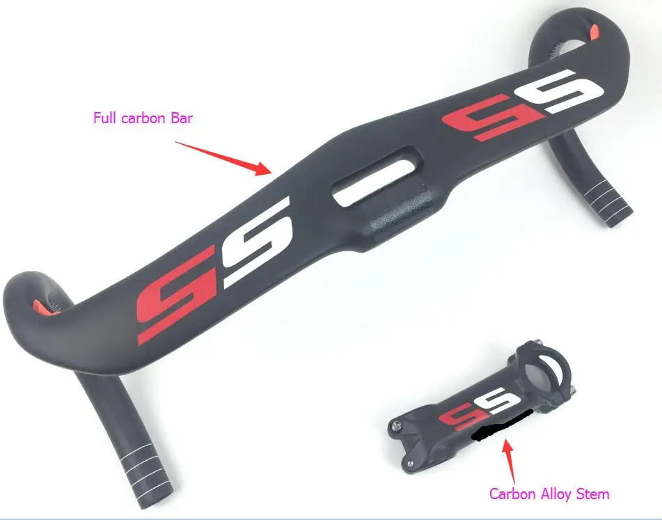s5 bar stem red S5 карбоновые рамы для велосипеда, шоссейный руль и стержень, аэро дорожный руль, углеродный дорожный руль UD матовый глянцевый черный красный белый - Цвет: s5 bar stem red