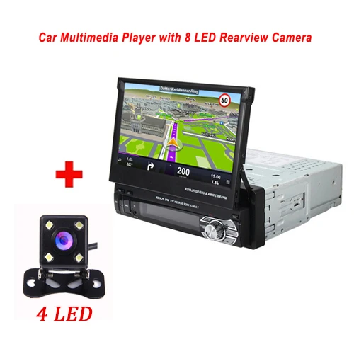 With 4 LED Camera Автомобильный мультимедийный плеер Hikity 1 din, автомагнитола, gps навигация, стерео аудио радио, Bluetooth, выдвижной MP5 AUX-IN, FM, USB, Авторадио - Цвет: With 4 LED Camera