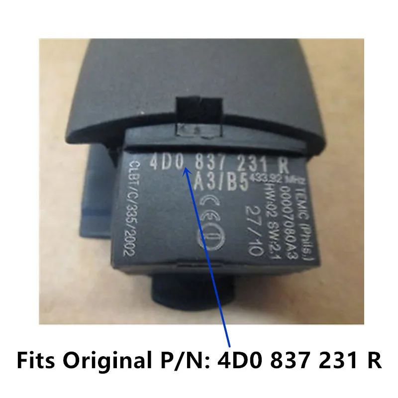 QCONTROL обновленный дистанционный ключ 433 МГц для AUDI 4D0837231R A2 A3/B5 A4 A6 Quattro RS автомобиля 4D0 837 231 R