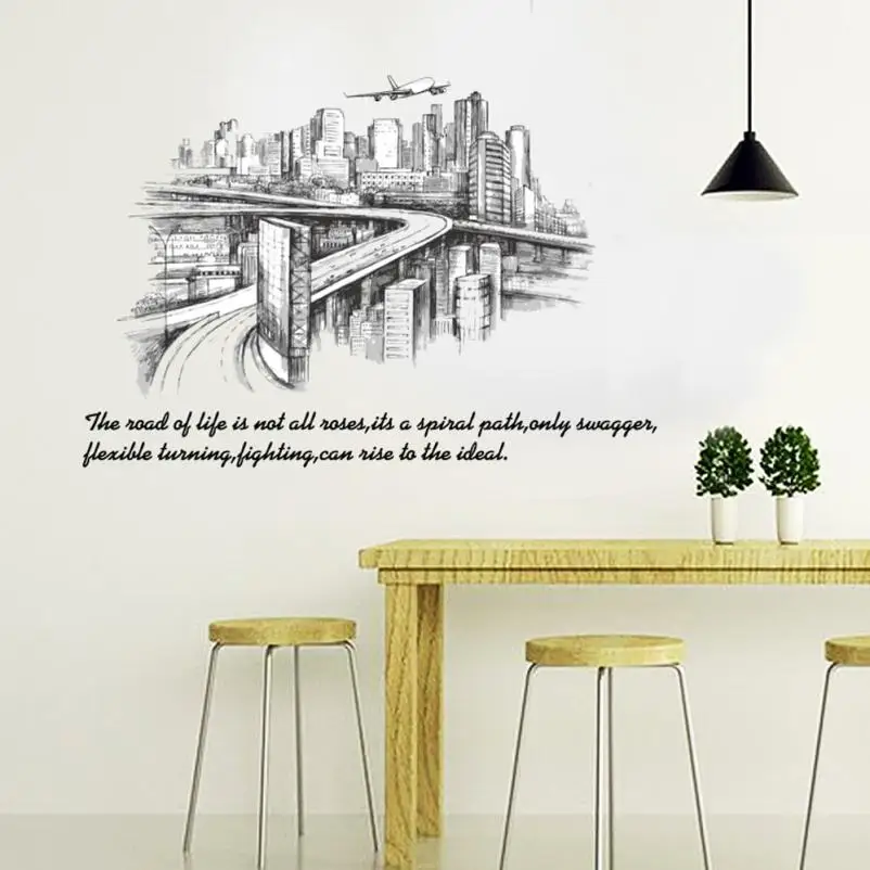 Home Decor City Sketch Silhouette Background Wall Decoration Removable Stickers wall sticker Deco mirror AU10 | Дом и сад