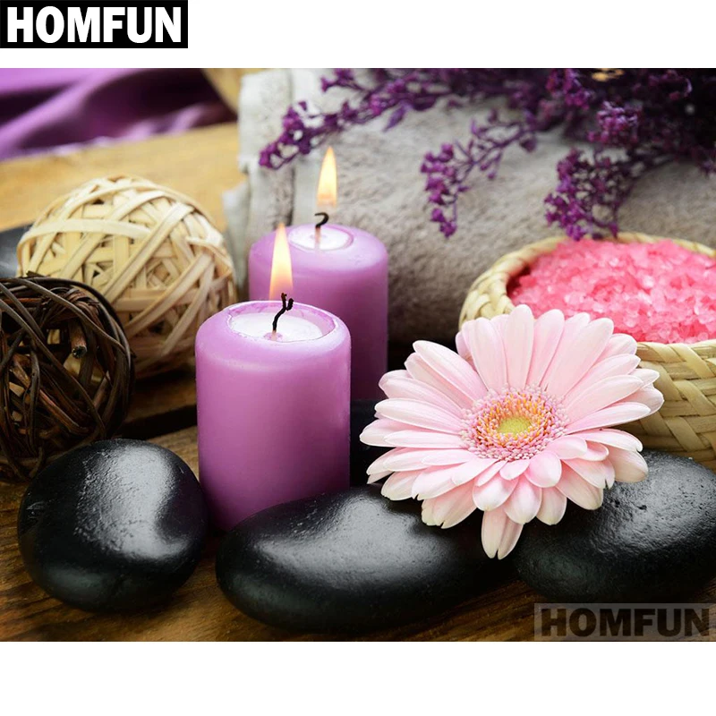 Набор для алмазной вышивки HOMFUN A01368 картина цветок и свеча из квадратных/круглых