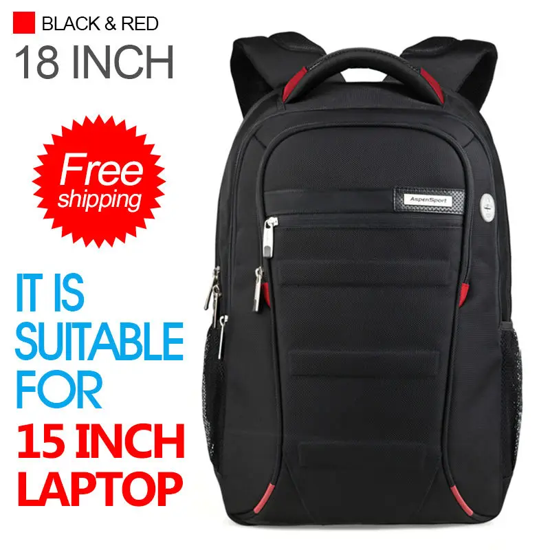 BLACK AND RED 18 AspenSport, мужские рюкзаки для ноутбука 15-17 дюймов, школьные сумки для компьютера, для мальчика, для путешествий, водонепроницаемые, противоугонные, для ноутбука, черные - Цвет: BLACK AND RED 18