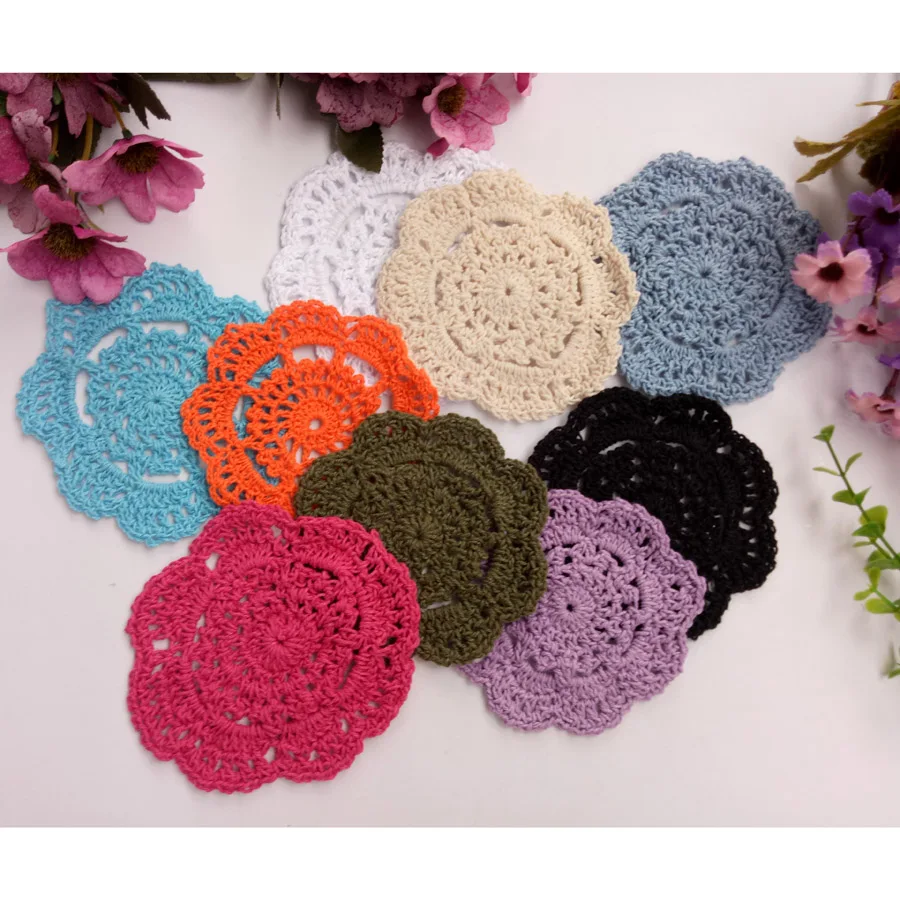 50pcs/lot Handmade Crochet Multi-Color 10cm Colorful flower Placemat Vintage Look Crocheted Doilies For Wedding Gift Free Ship | Дом и сад