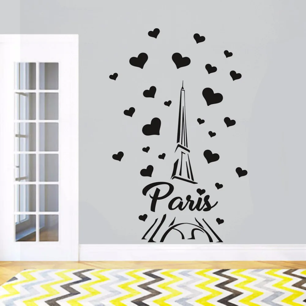 

Paris France Tower Wall Decal Love Heart Design Wall Sticker Home Bedroom Decor Romantic Paris Wallpaper Vinyl Wall Art AY1510