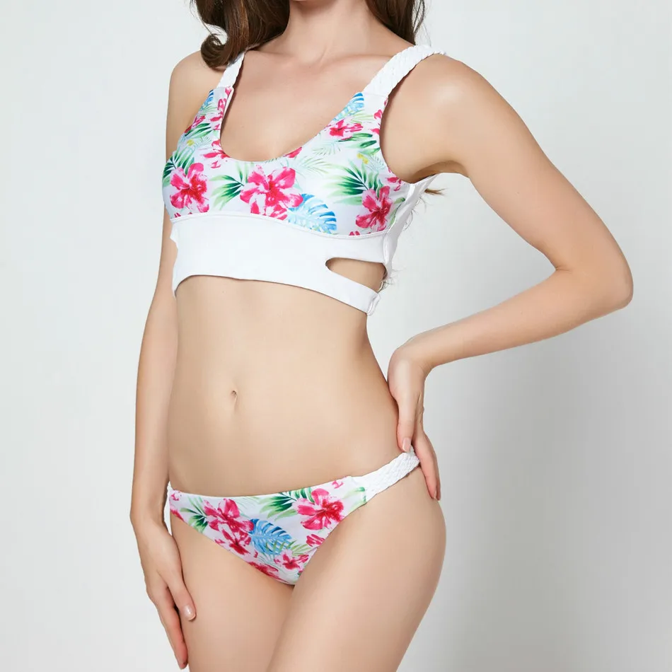 NIDALEE сплошной бандо цветочный комплект бикини косточек летний ванный низкой