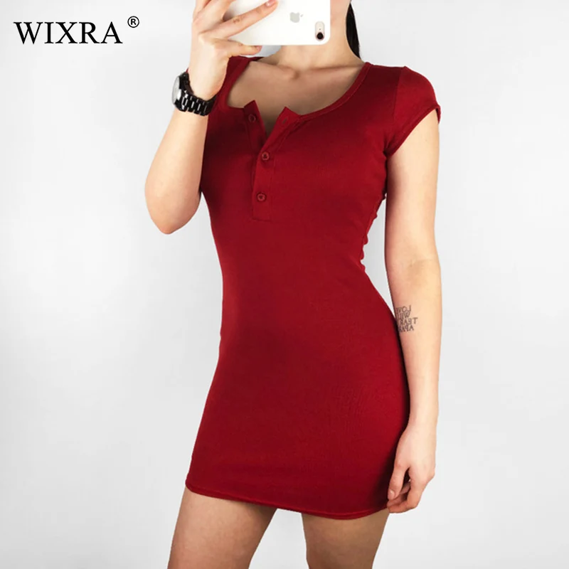 Женское платье с короткими рукавами Wixra однотонное облегающее мини на пуговицах