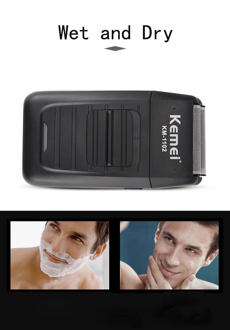Kemei KM-1102 Аккумуляторная Беспроводная Бритва для мужчин с двумя лезвиями, возвратно-поступательная Бритва для бороды, многофункциональный триммер для ухода за лицом