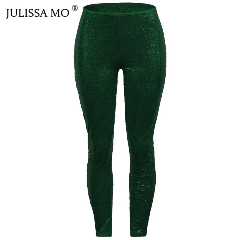 green Julissa mo Брюки с блестками женские блестящие сексуальные брюки-карандаш с высокой талией модные рождественские облегающие леггинсы больших размеров - Цвет: green