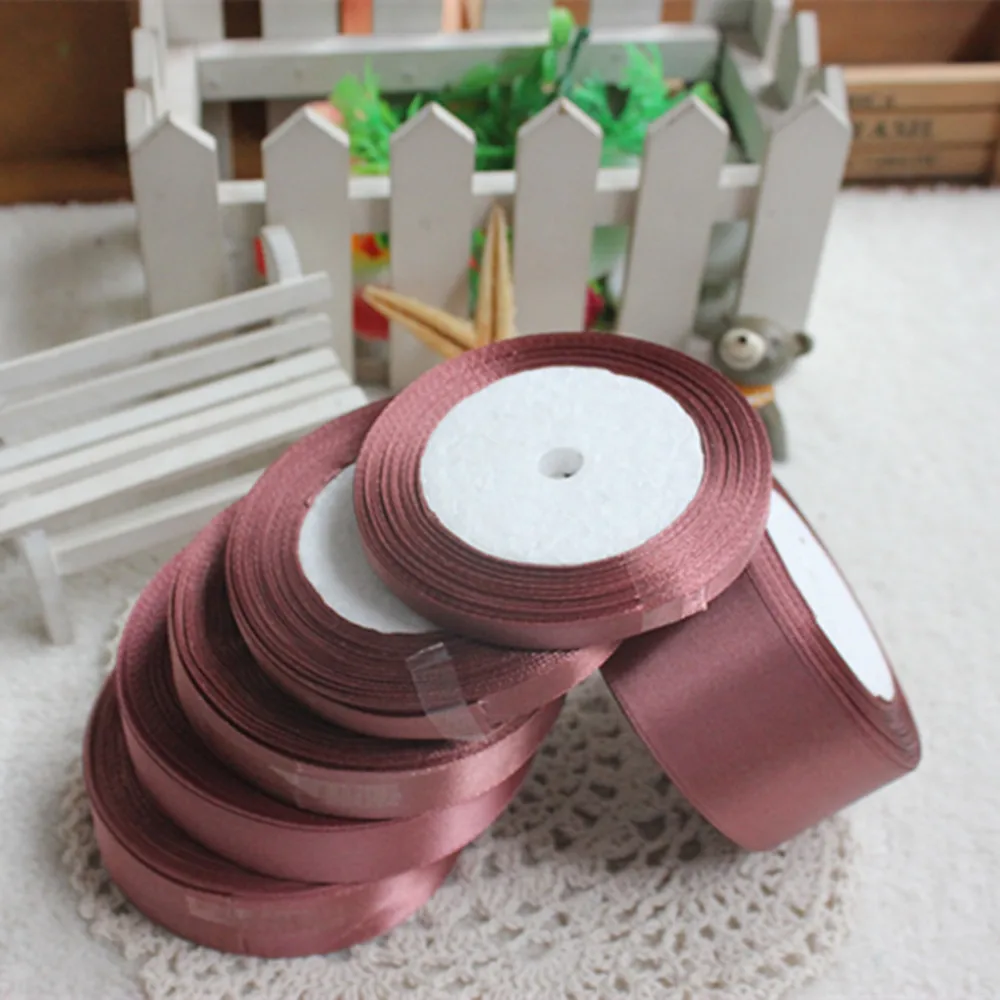 25 ярдов красный кофе шелковая Атласная Лента Свадебная вечеринка украшение