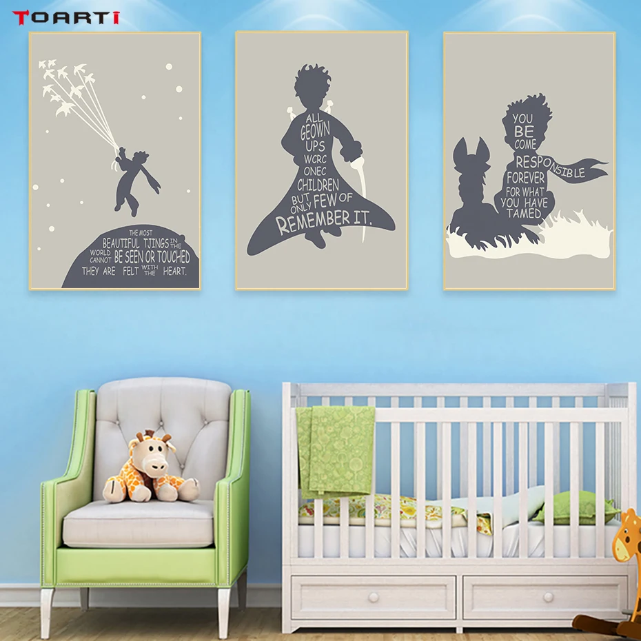 Маленький принц лиса настенное художественное полотно картины серый C цитатой из