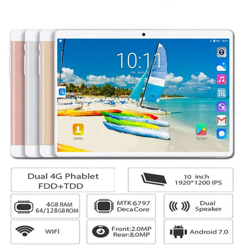 10 дюймов 4G LTE планшеты Deca Core Android 7,0 ОЗУ 4 Гб ПЗУ 128 Гб Две sim-карты 1920*1200 ips HD 10,1 дюймов планшетный ПК+ Gifs