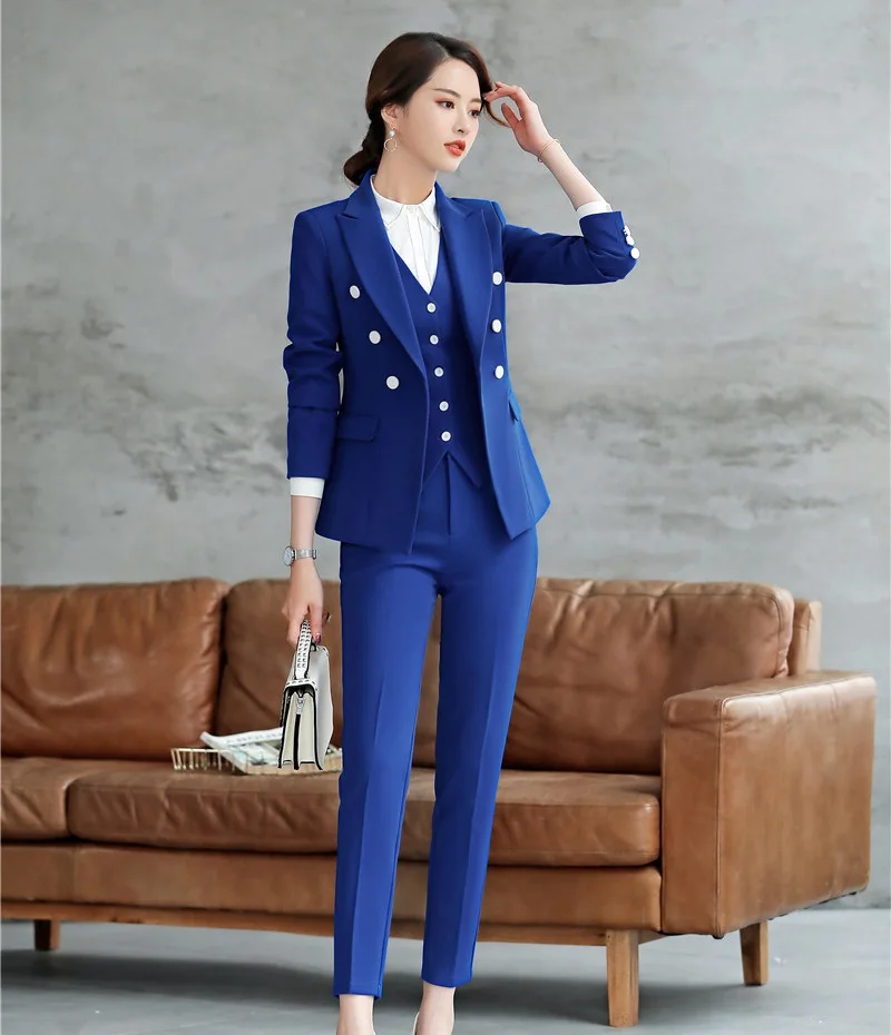 3 Piece Set Formal Uniform Design Pantsuits With Pants and Tops Vest &amp Waistcoat For Women Business Suits Ladies | Женская одежда