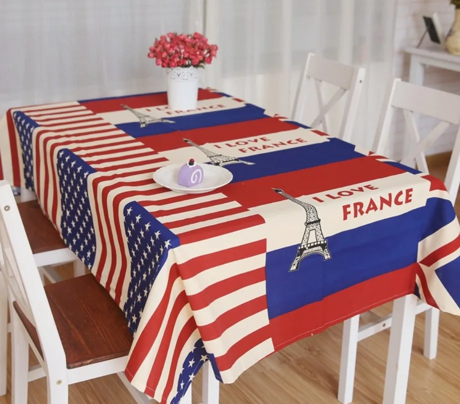 

American Flag Tower Red blue tablecloth hotel bar cotton decorative desk table cover Stripe I love France flag tablecloths B466