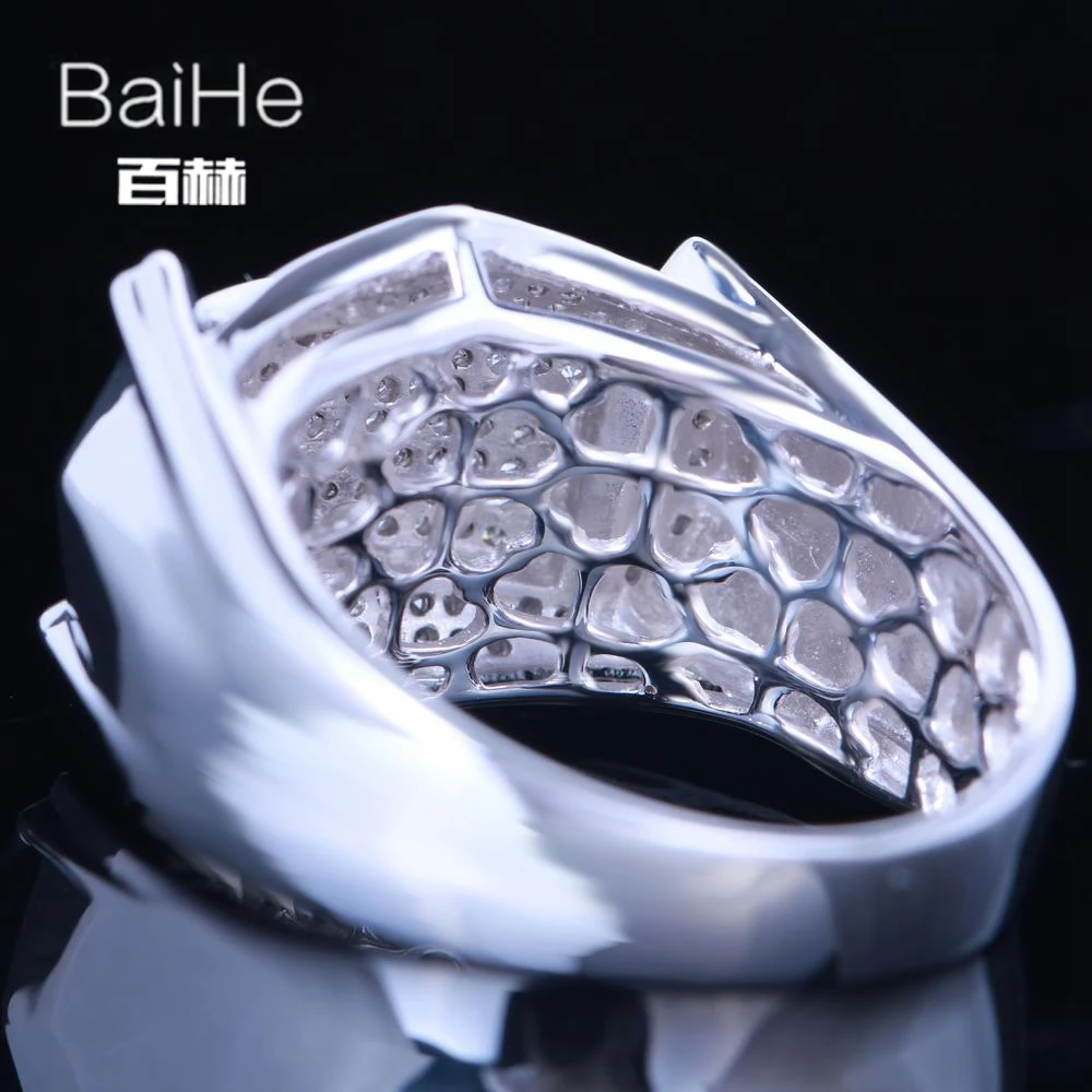 BAIHE Solid 14 K белое золото(AU585) 0.55CT сертифицированное H/SI круглое ограненное натуральными бриллиантами свадебное мужское повседневное/Спортивное кольцо