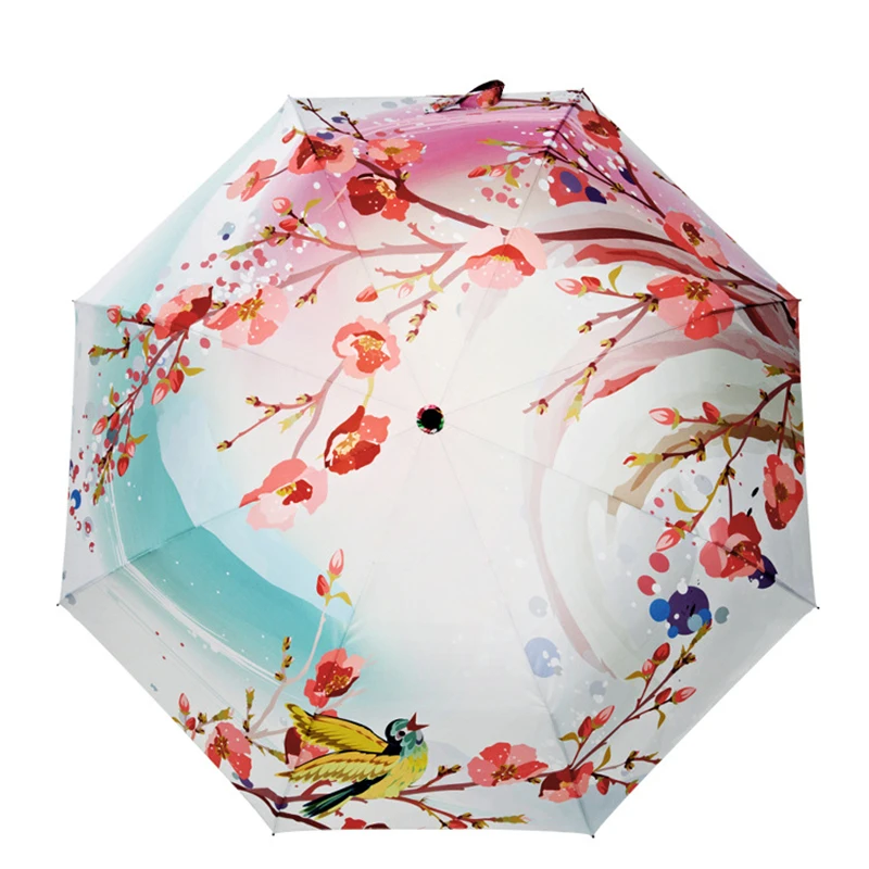 Peach Blossom Весна фестиваль иллюстрации 3 складной Для женщин Дождей Солнечный зонт
