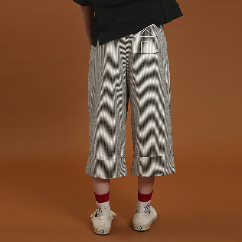 Свободные хлопковые брюки в полоску с красным поясом длиной до щиколотки|wide leg