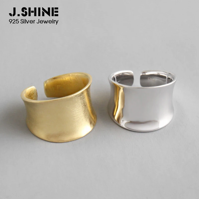

JShine Fashion 925 Sterling Silver Rings Woman Silver Concave Glossy Brushed Wide Finger Ring Open Cuff Ladies Ring Fine Jewelry