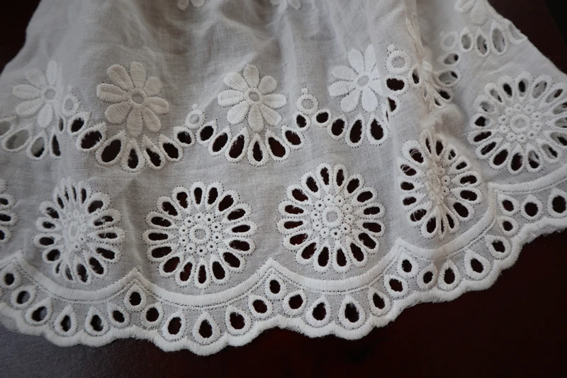 Хлопковая кружевная ткань 14 ярдов хлопковая цвета слоновой кости с вышивкой