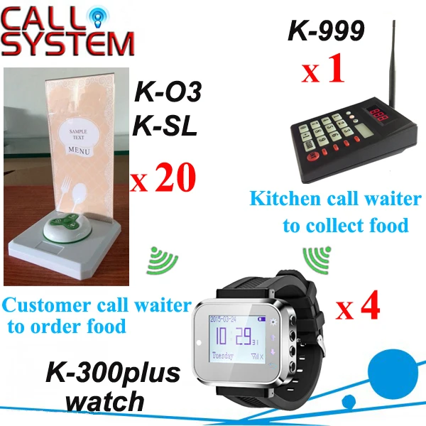 

1 keyboard 4 watch wrist 20 buttons 20 food menu base restaurant ordering system Kitchen call waiter
