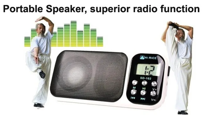 Free shipping 10pcs/lot Hi-Rice SD-102 portable TF USB Mini Speaker with FM function Flash light Stereo speakers Alarm Clock |