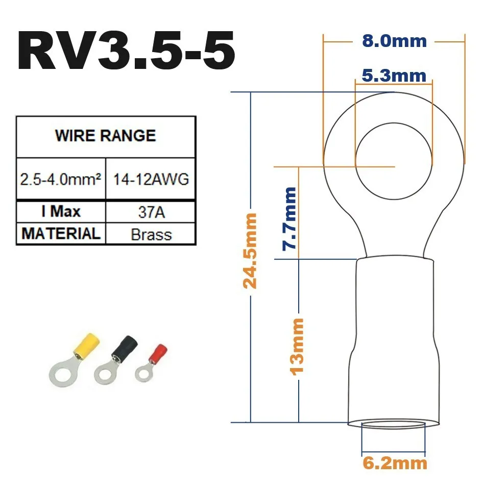 RV3.5-5 50 шт. кольцо обжимной изоляции терминал RV1.25-3 RV1.25-4 RV2-3 RV2-4 RV3.5-4 RV3.5-5 RV3.5-6 RV5.5-4 RV5.5-5 Провода Кабельный разъем - Цвет: RV3.5-5