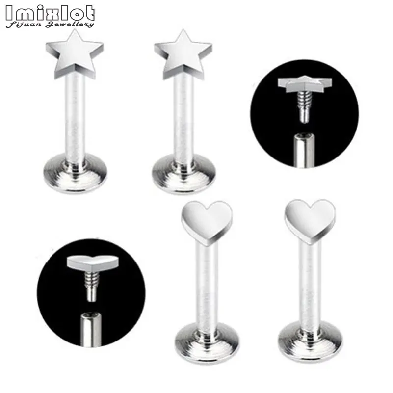 2 шт. 16 г кольцо из нержавеющей стали в форме сердца кольца для губ звезды пирсинг