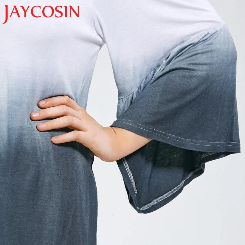 JAYCOSIN недавно 2018 для женщин Большие размеры с открытыми плечами градиент Dip-dye Pullover