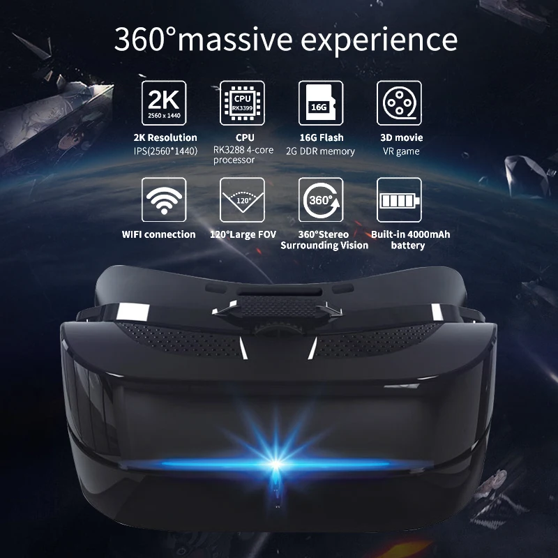 2 К HD Wifi HDMI все в одном Очки виртуальной реальности VR гарнитура 3D Android картона 360