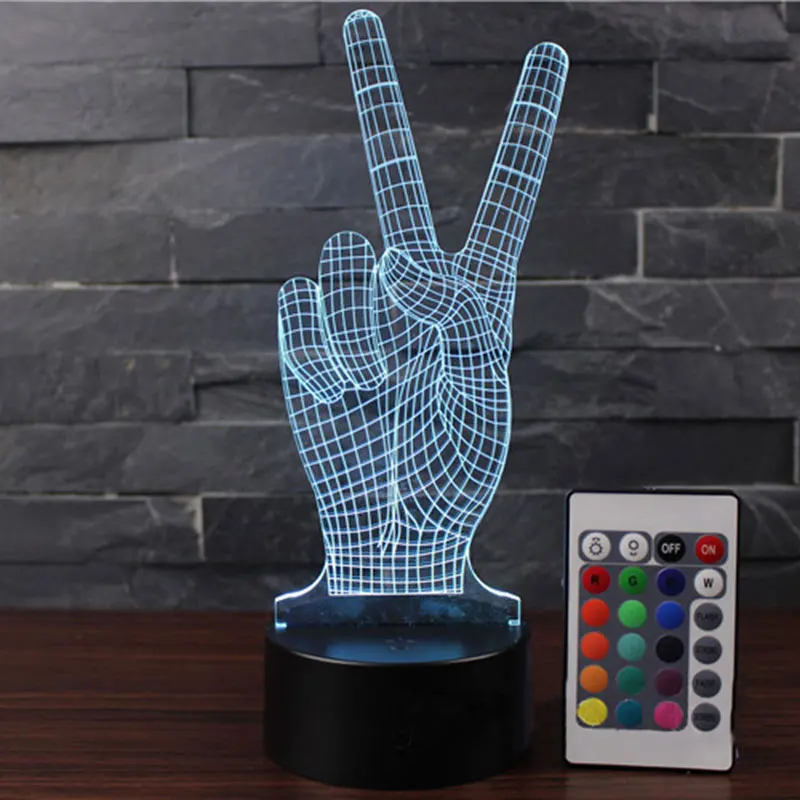 Победный жест тема 3D лампа светодиодный Ночной светильник 7 цветов изменить Touch