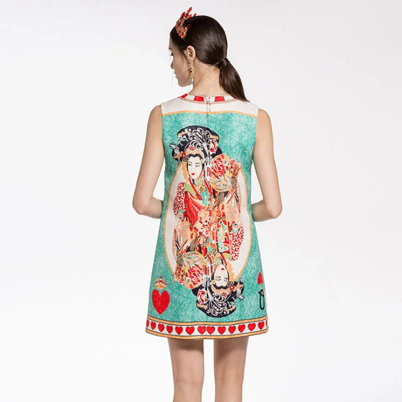 China Retro Character Diamond Beading Sequins 2018 Runway Dress Women High Quality Casual Jacquard Sleeveless | Женская одежда