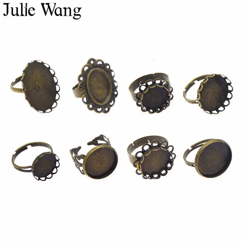 Julie Wang 8 шт. смешанных колец винтажные античные бронзовые Регулируемые Пустые