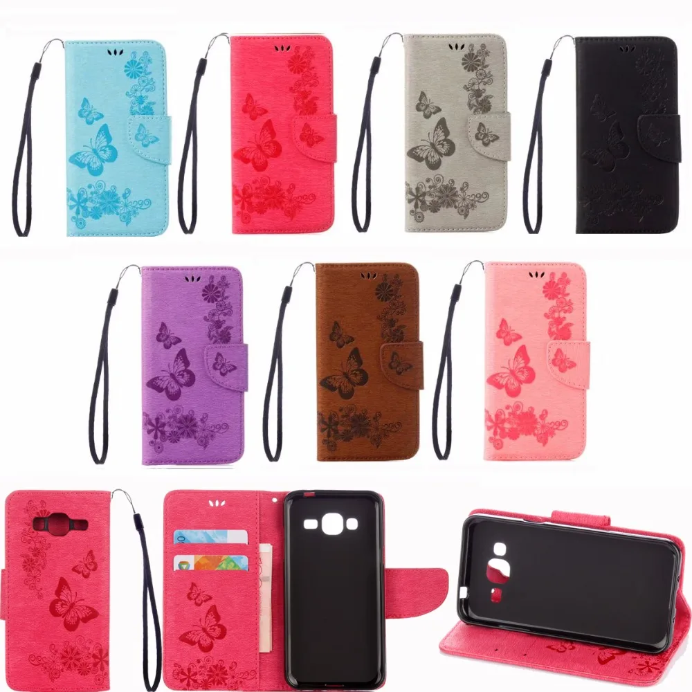 Ретро Печать Бабочка Бумажник Флип кожаный чехол держатель карты ремешок Стенд