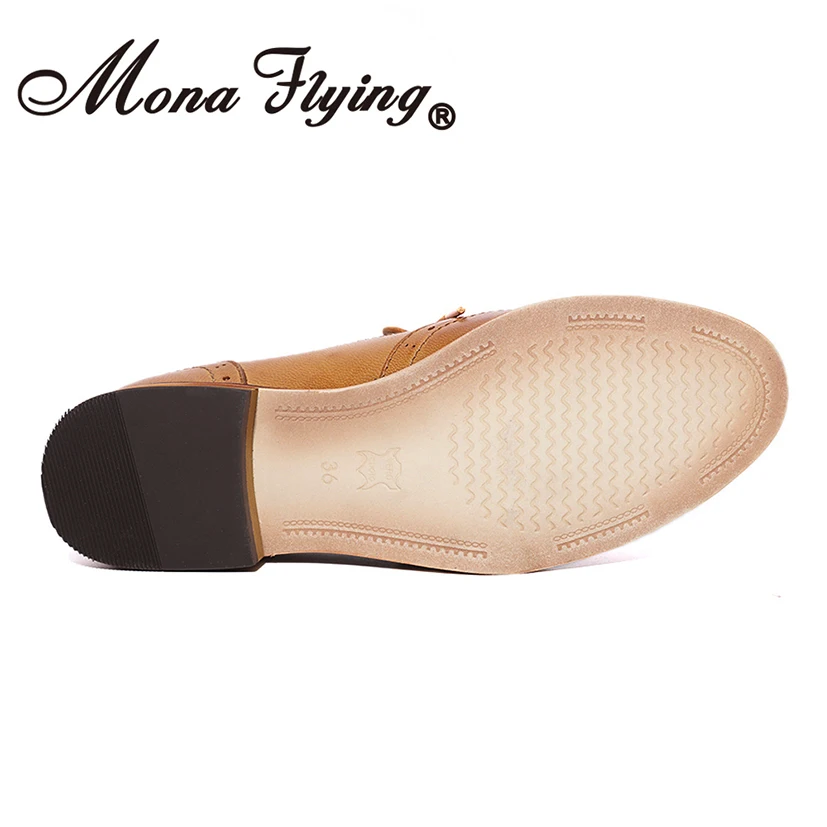 Mona Flying/женские кожаные оксфорды; стильные перфорированные броги на плоской подошве; женская обувь на шнуровке; A068-1