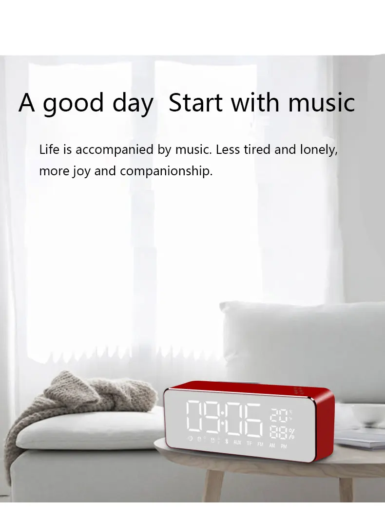 YAyusi bluetooth-динамик для душа мини портативный компьютер колонки с будильником дисплей fm радио металлический корпус спальня динамик