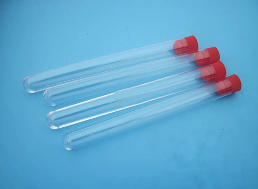 

100pcs clear 13*100mm PS plastic test tube with red screw cap round bottom free shipping