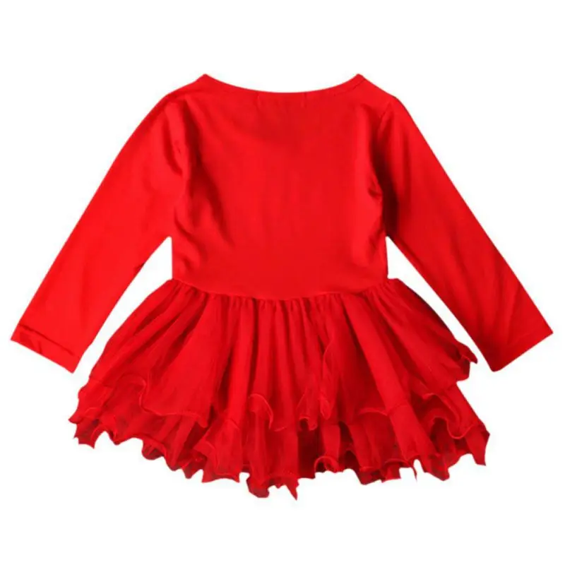 Детское кружевное платье с длинными рукавами в рождественском стиле с буквенным принтом для маленьких девочек Одежда для девочек праздничное Открытое платье с бантом