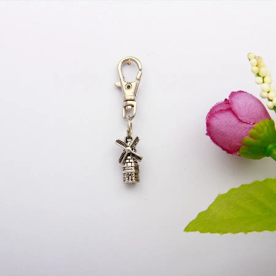 50 шт. цинковый сплав Серебрянные подвески в форме мельницы Вращающийся брелок