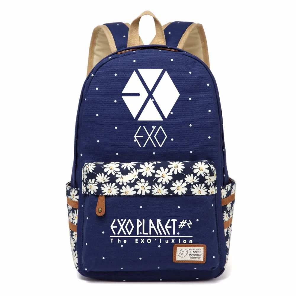 Фото WISHOT EXO рюкзак дорожная сумка для девочек Женская холщовая школьная в горошек|backpack