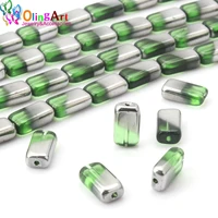 olingart 1264mm 10pcslot glass crystal green metal plating square shape beads diy necklace braceletearring jewelry making