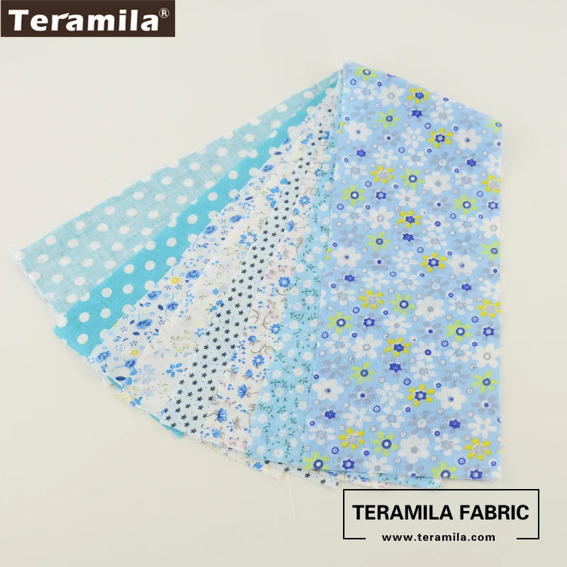 Teramila New Arrivals Colorful Design 7 PCS / Lot 9CMx50CM Sewing Material Cotton Jelly Rolls Strips Plain Fabric Patchwork - Цвет: 7PCS Blue 9CMx50CM