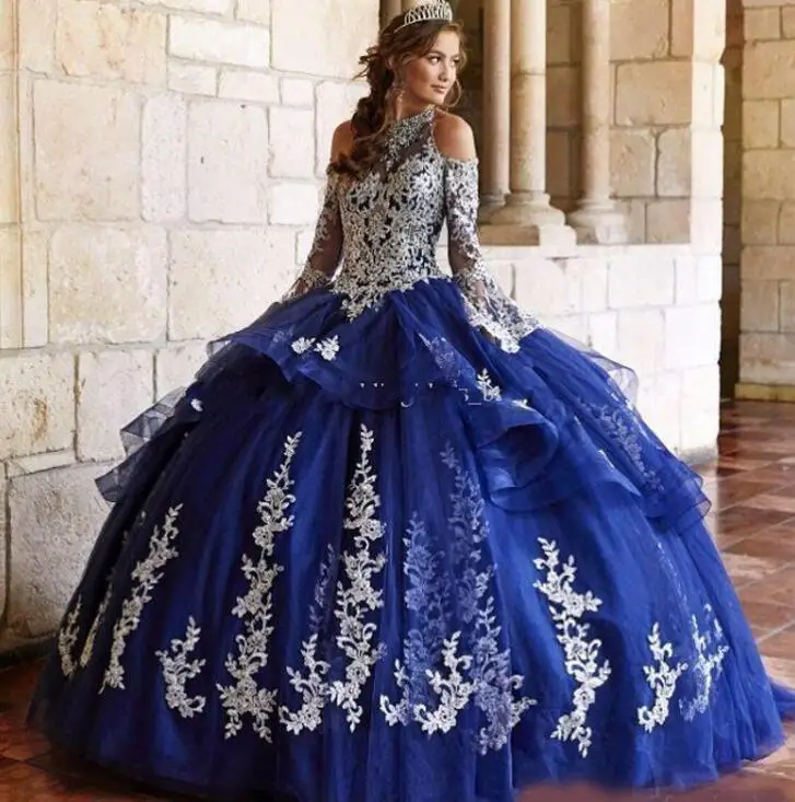 same as pic Модное бальное платье Бальные платья Кружева Холтер шеи вышитые бисером вечерние платья на выпускной Тюль Многоуровневое с длинными рукавами милое Пышное Платье - Цвет: same as pic