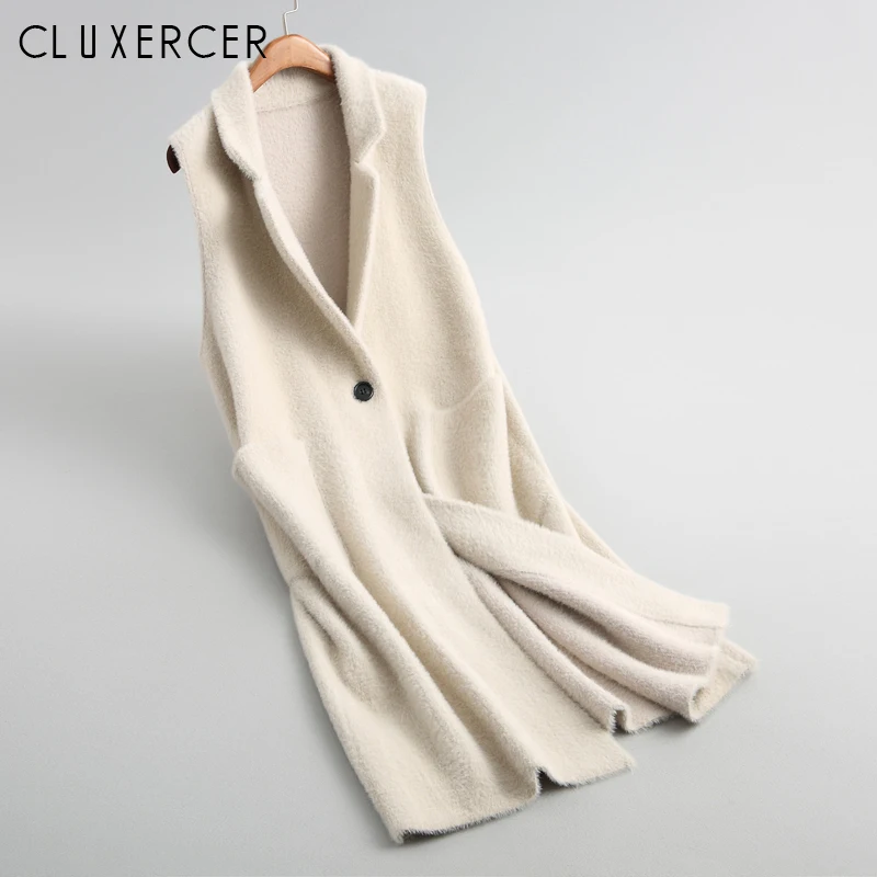 

Новое поступление 2018, длинный зимний жилет, модный элегантный вязаный однотонный жакет в Корейском стиле без рукавов, повседневный плотный ...