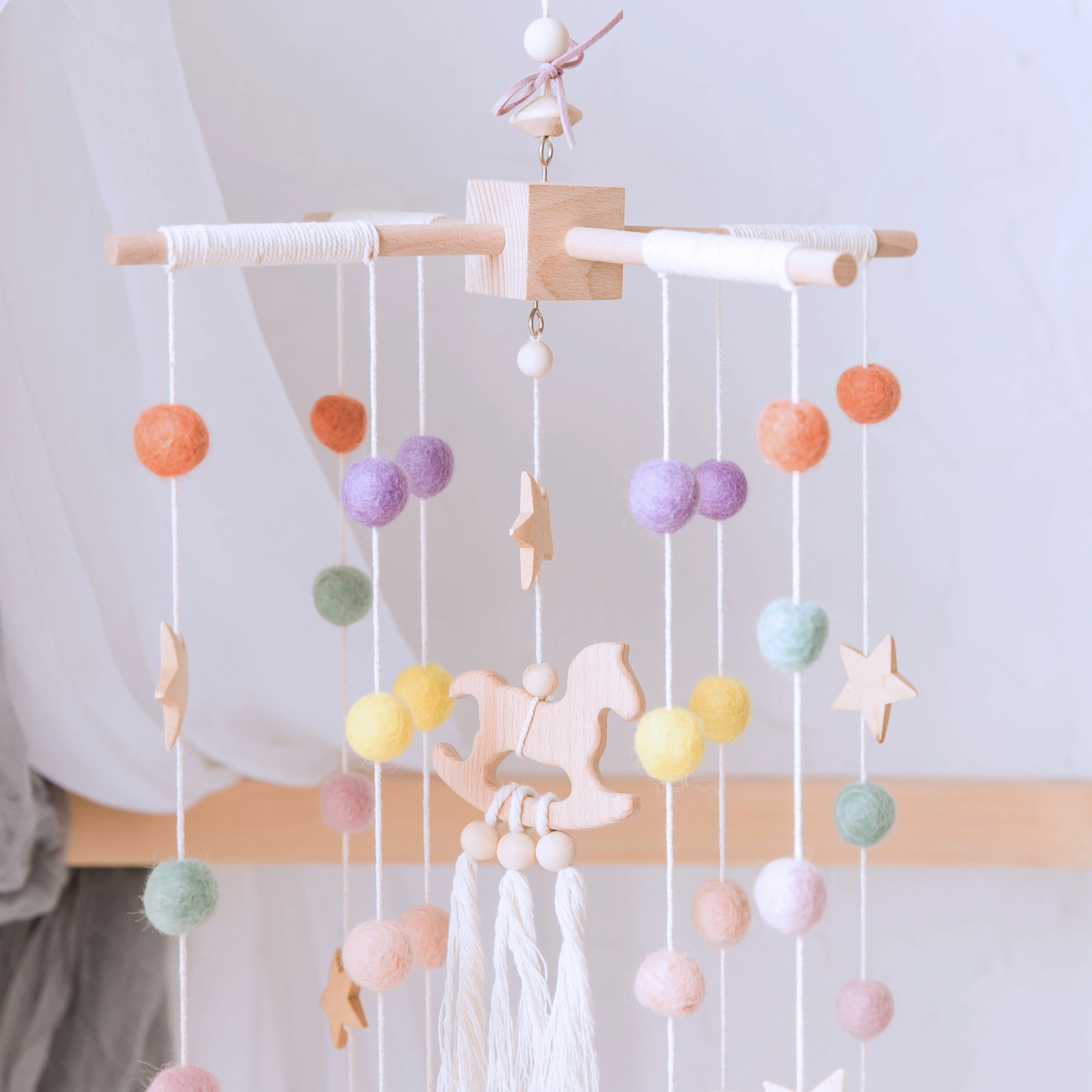 Bopoobo 1Set Baby Teether DIY Silicone Beads Pacifier Clip Chain Baby Mobile Wool ball BPA Free Wooden Crochet Beads Teether