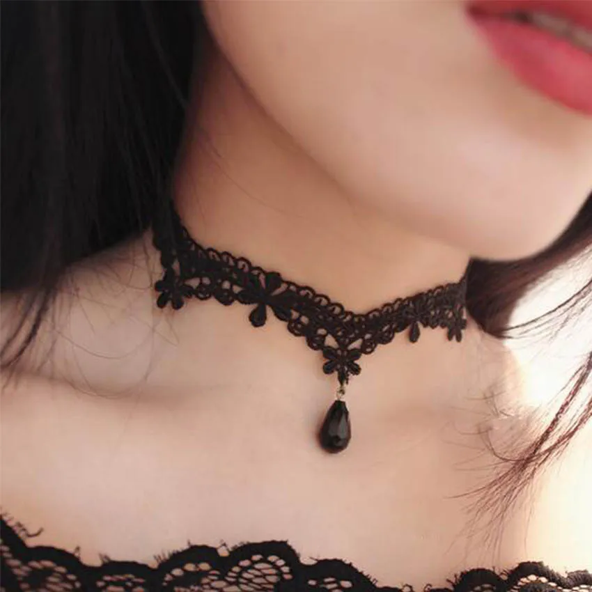 Женское колье-чокер с кружевным цветком в готическом стиле | Украшения и