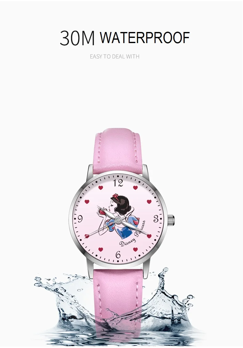 DISNEY официальный Белоснежка детские часы с рисунком из мультфиломов модная детская обувь для девочек милые кожаные водостойкие кварцевые часы девушка relogio feminino