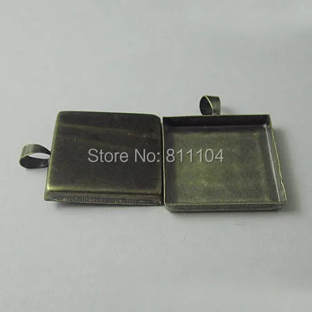 16/20/25mm Antique Bronze Plated Square Deep Wall Bezel cups w/ a bail Cabochons Bases Pendant Setting Blank Findings Wholesale