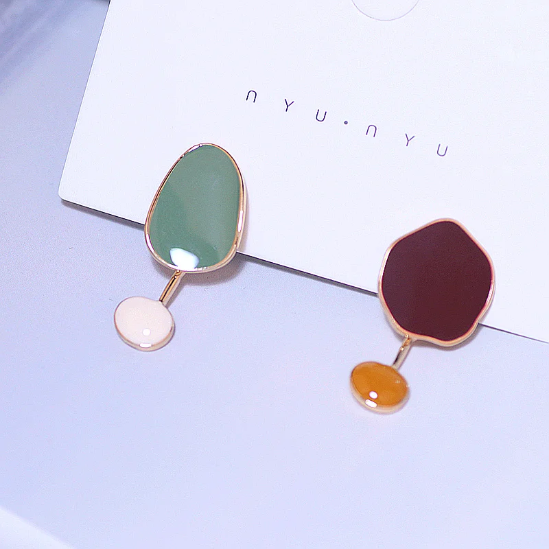 Корейские дизайнерские геометрические металлические серьги капли цветные