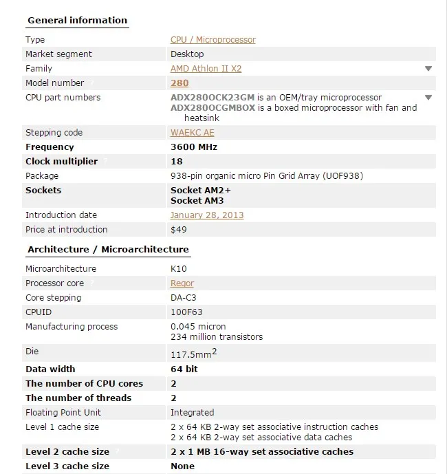 Процессор AMD Athlon II X2 280 65W 3,6 GHz 938-pin двухъядерный процессор X2 280 Socket AM3 AM2